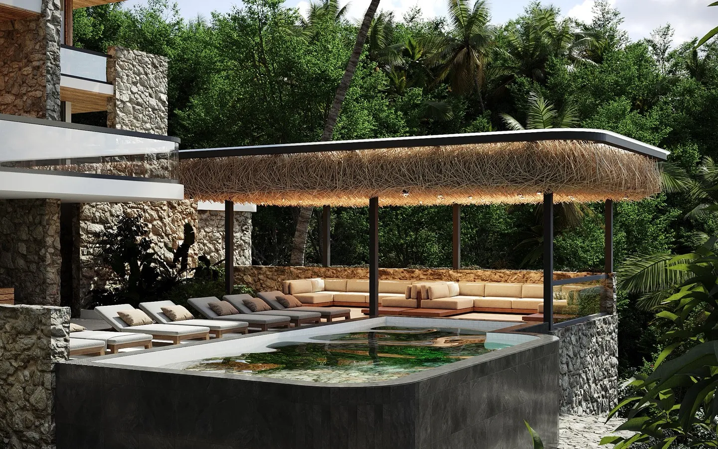 Pool terrace & co-working, render