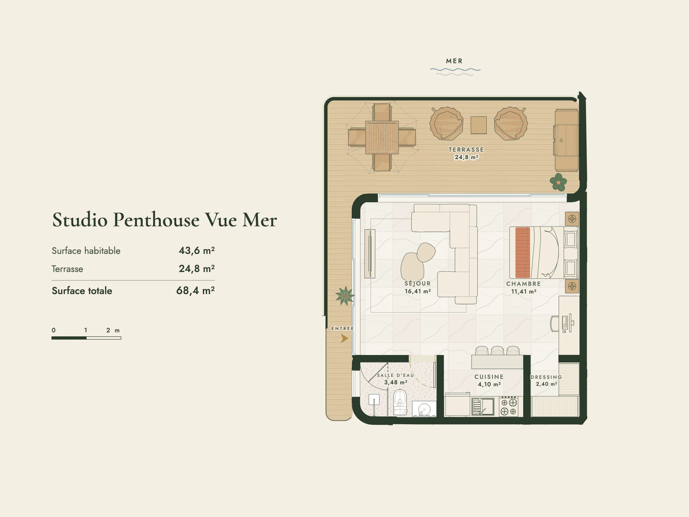 Plan du Studio Penthouse Vue Mer