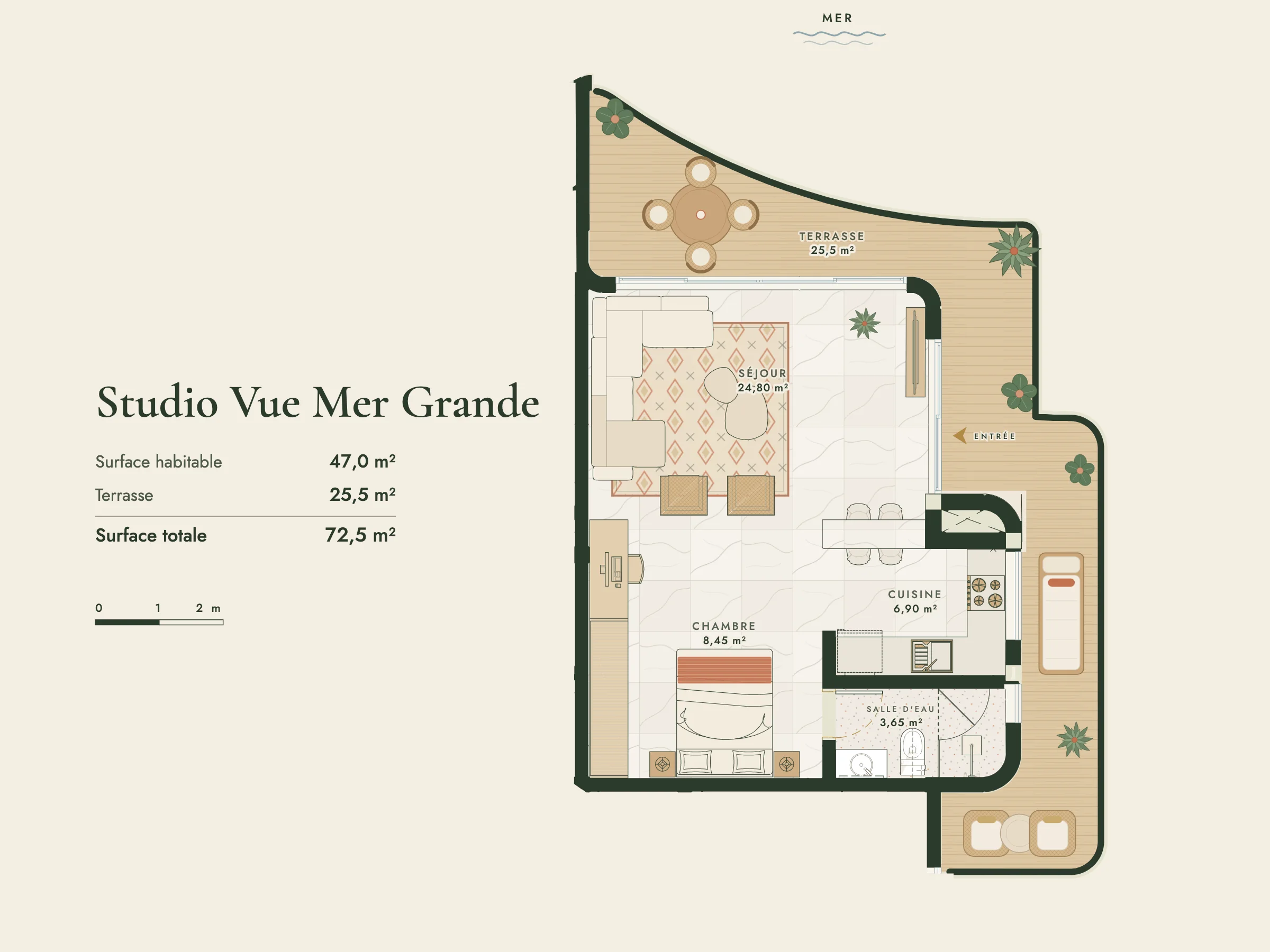 Plan du Studio Vue Mer Grande